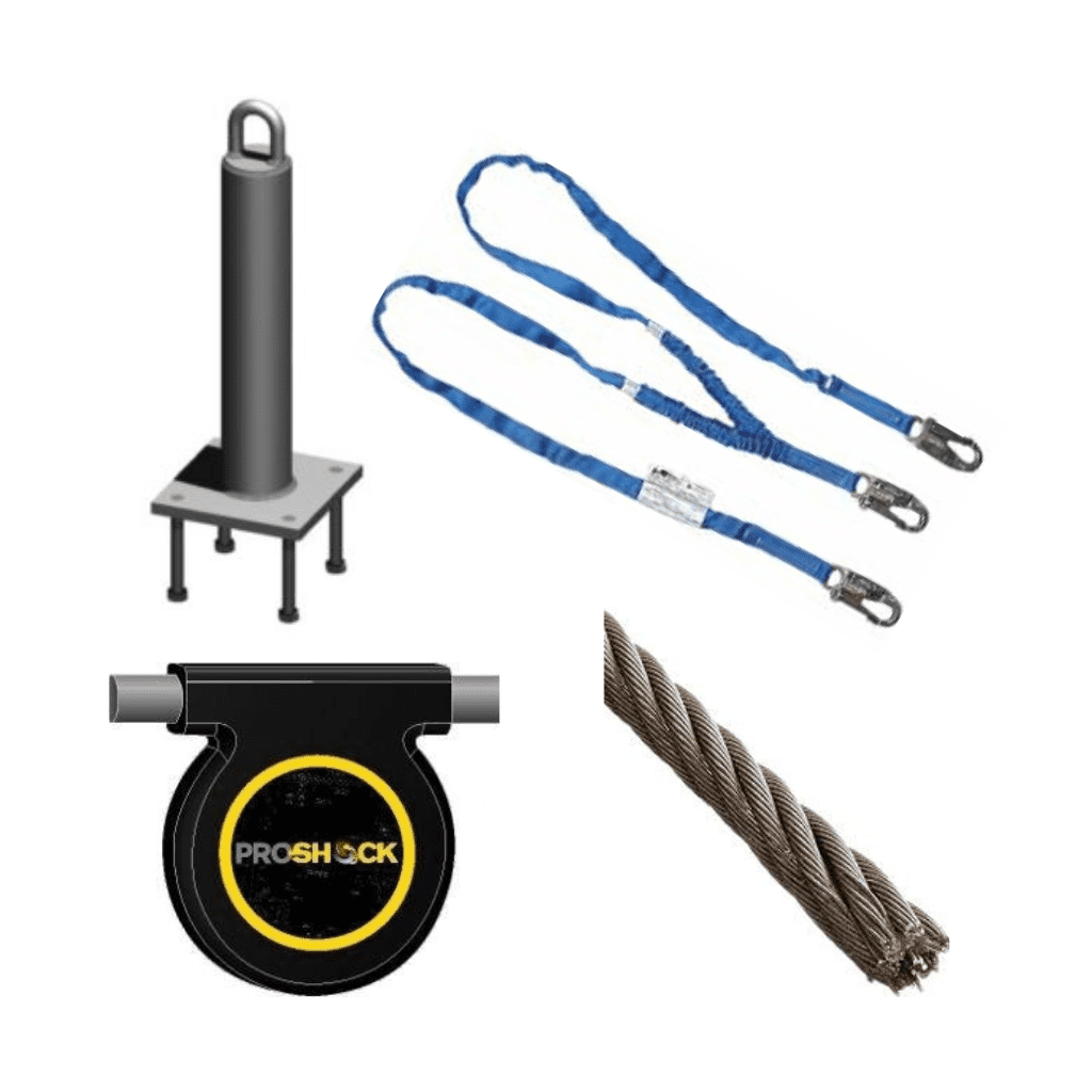 Horizontal lifeline, roof anchor, shock absorber and suspension line