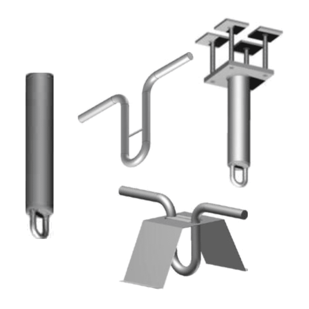 Several models of roof anchors meant for soffits