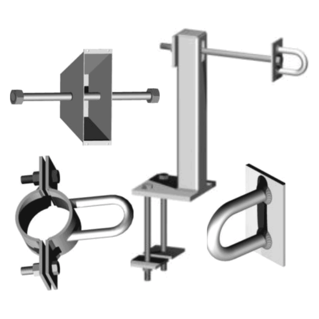 Several models and wall anchors for tie-back or tie-off lines